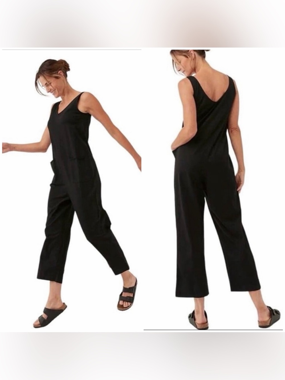 Pact Organic Cotton Lounge Jumpsuit Womens Sleeveless Wide Leg Crop Black Sz XL